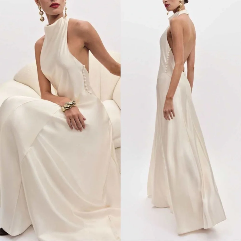 🆕 Reformation Roy Satin Maxi Dress Fior di Latte Ivory Sz 0 - Picture 1 of 6
